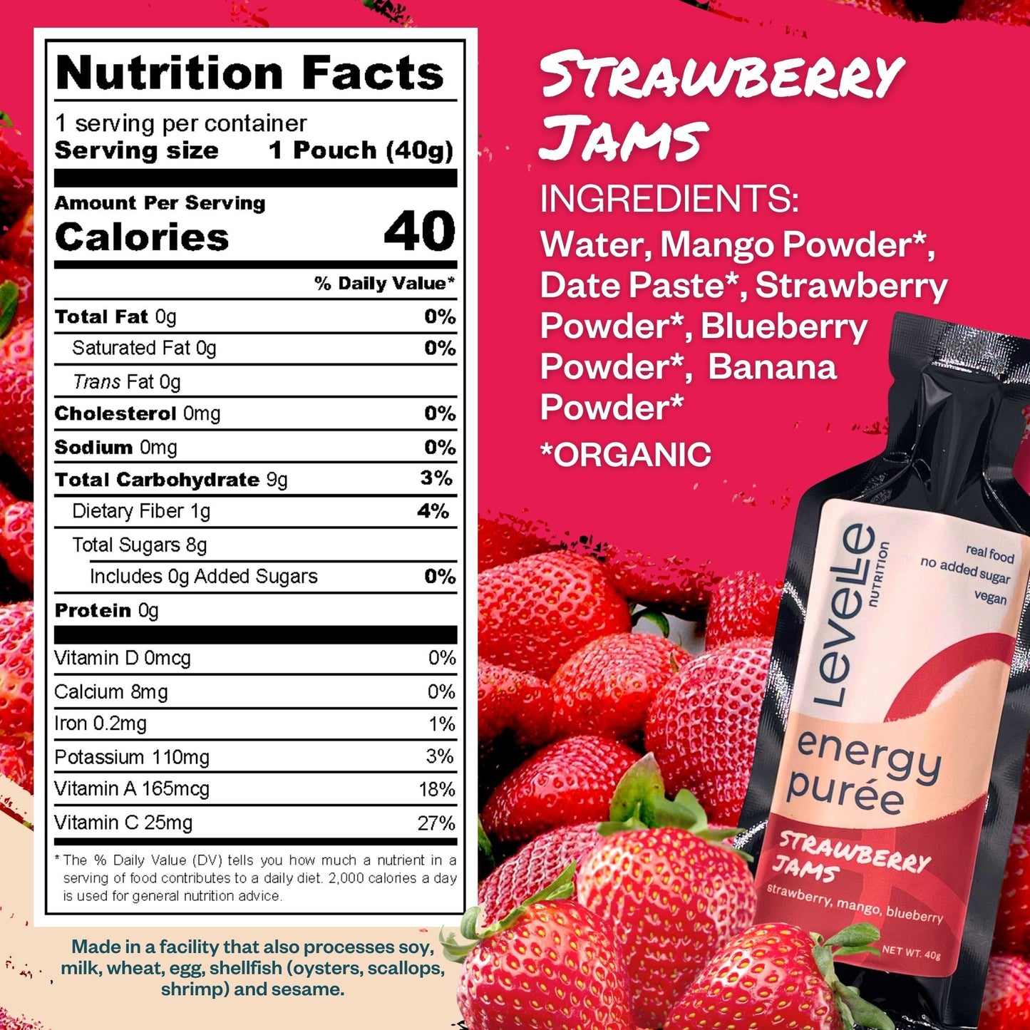 Strawberry Jams Energy Purée - Vegan, GI-Friendly (40g)