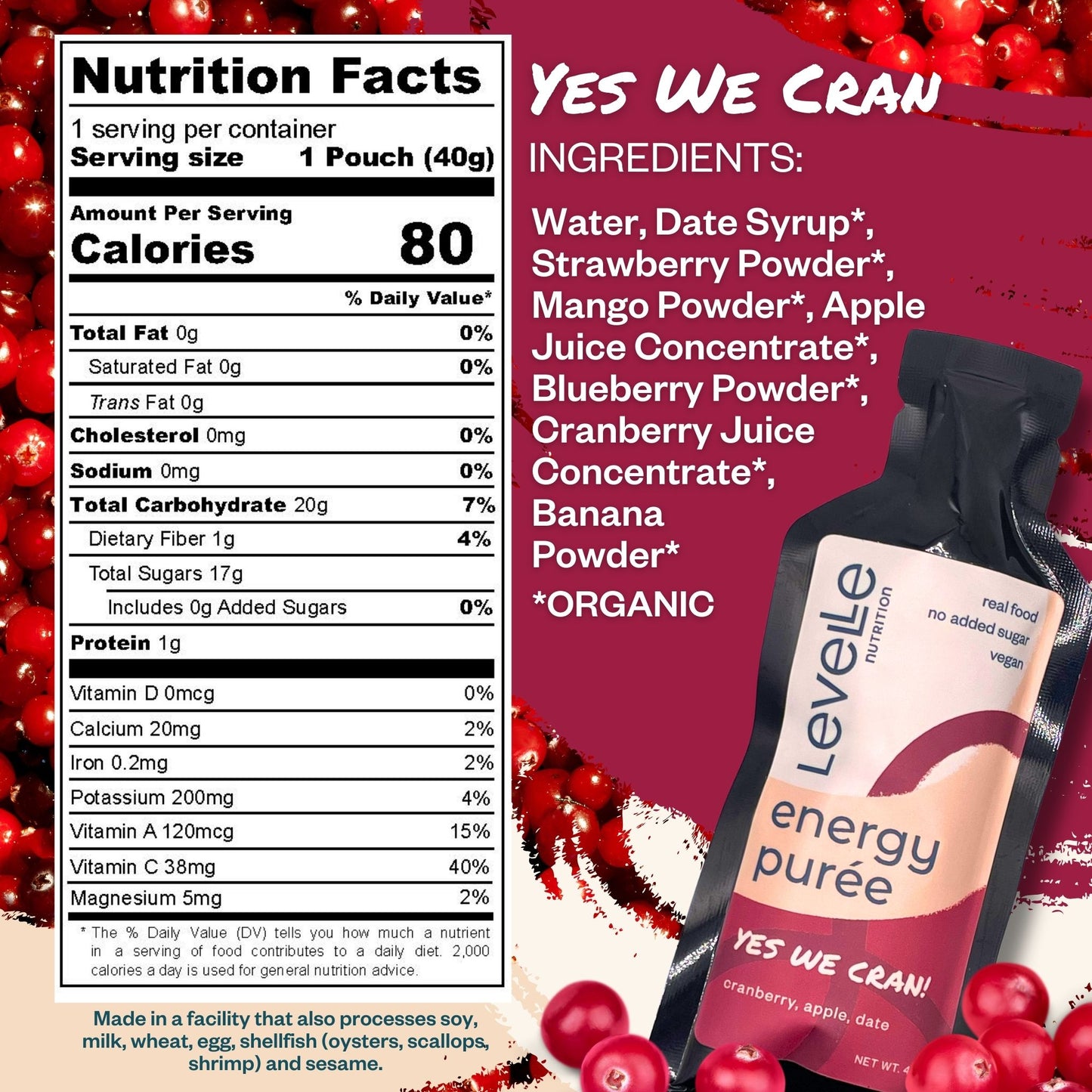 Yes We Cran! Energy Purée - Vegan, GI-Friendly, Real Food (40g)