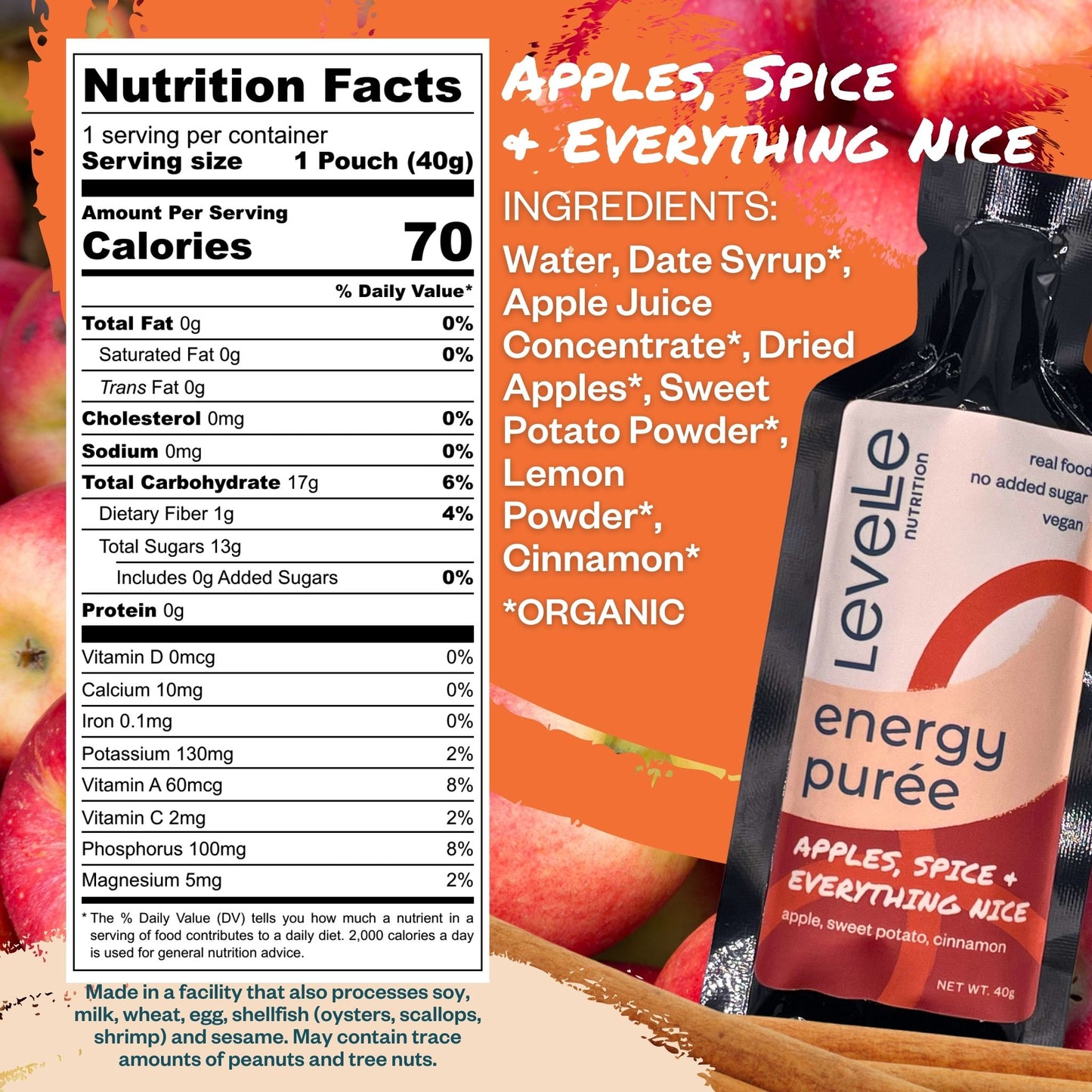 Apples, Spice & Everything Nice Energy Purée - Vegan, GI-Friendly, Real Food (40g)