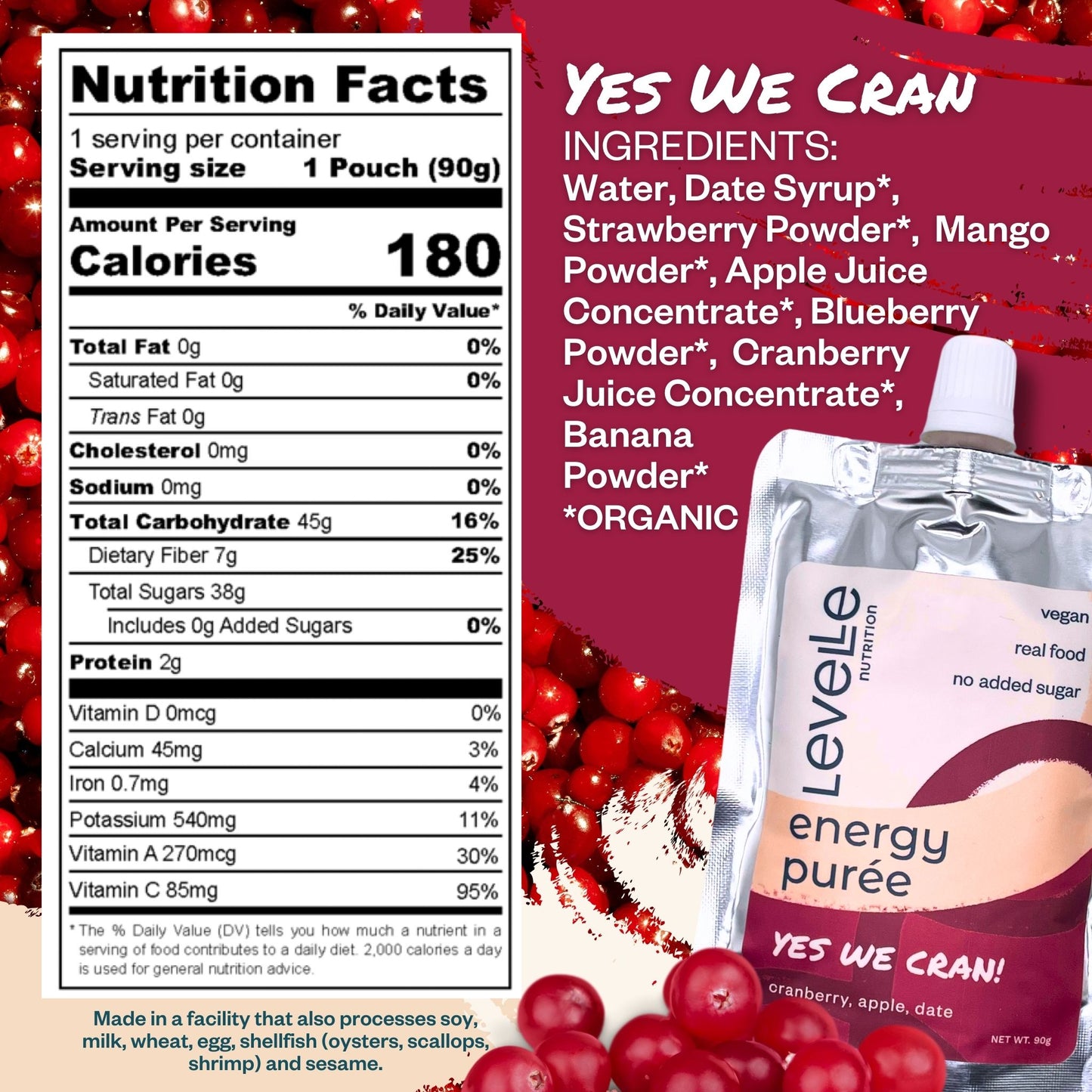 Yes We Cran! Energy Purée - Vegan, GI-Friendly, Real Food (90g)