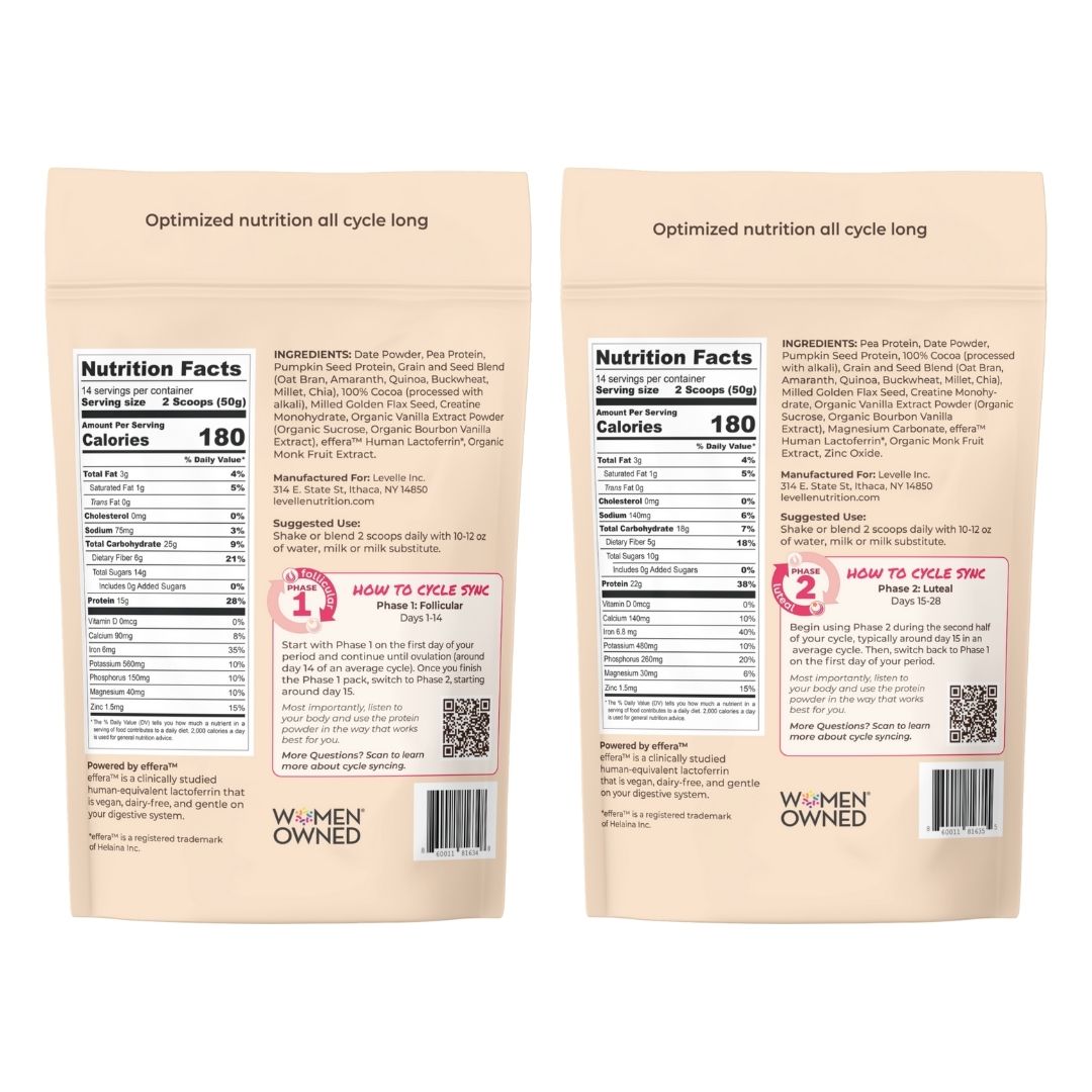 Two packages with nutrition facts and ingredients listed on a white background