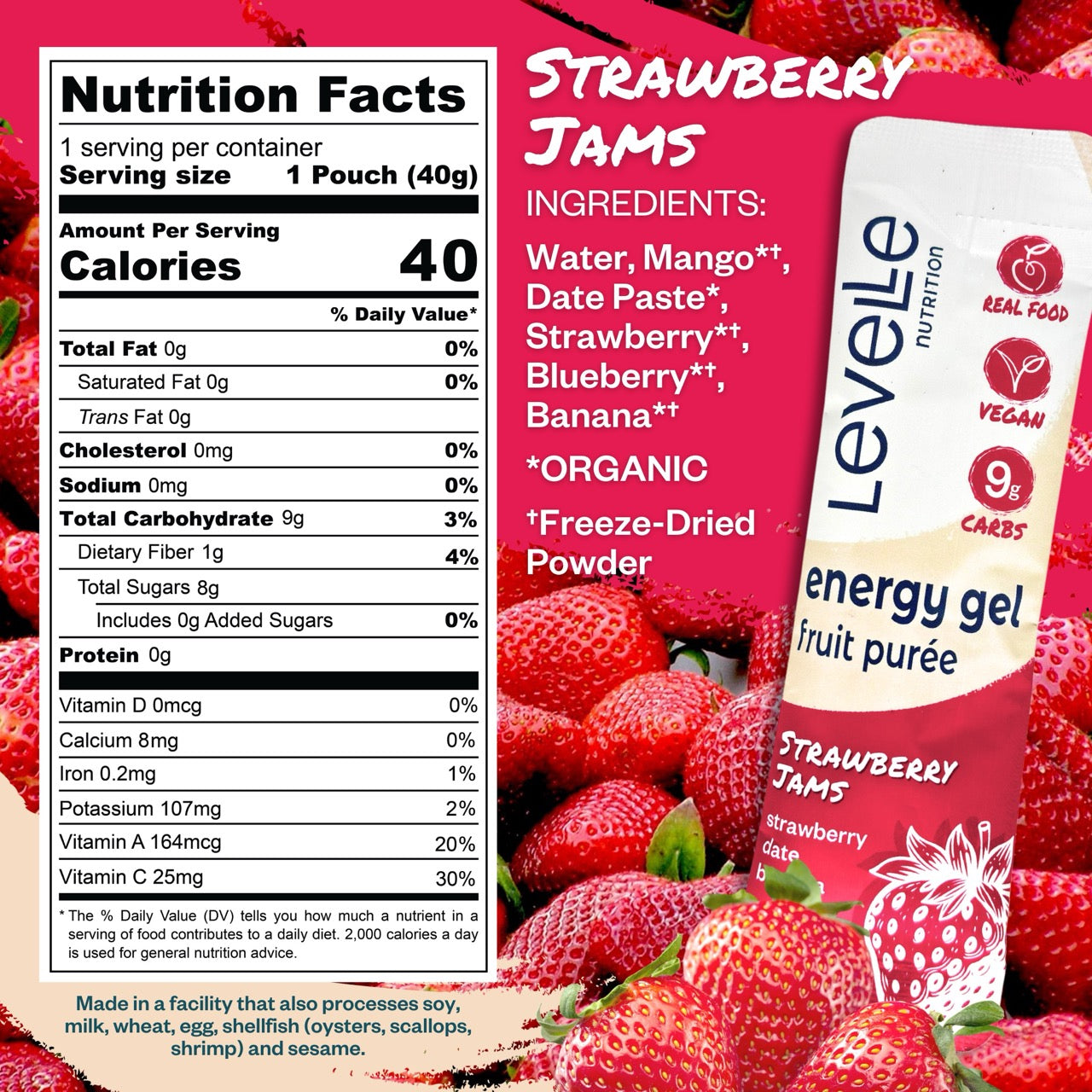 Strawberry Jams Energy Gel - Vegan, GI-Friendly (40g)